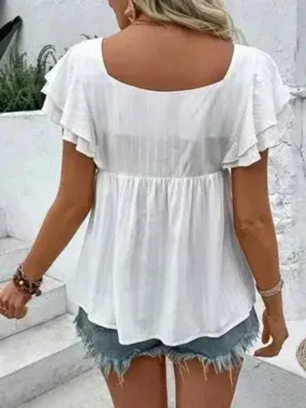 Embroidered Flutter Sleeve Blouse - Picture 3 of 7